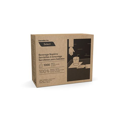 Cascade Pro Select Beverage Napkins 1 ply 1/4 fold 4x1000