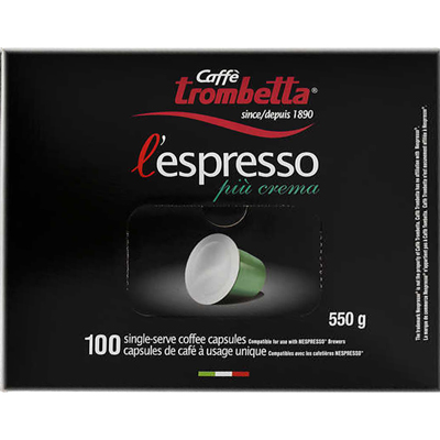 Caffe Trombetta Piu Crema Nespresso Compatible Capsules 100ct